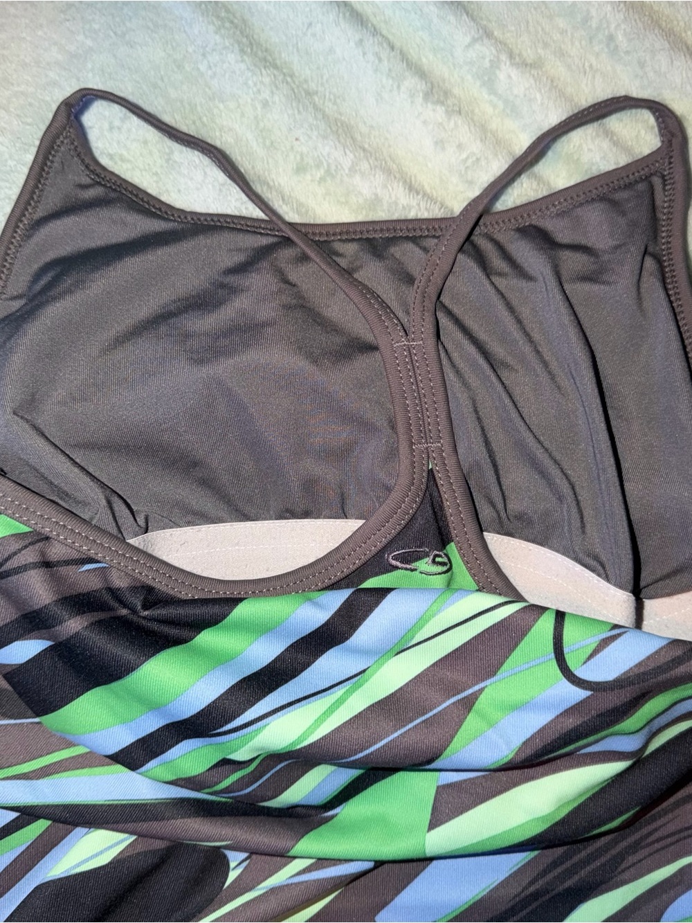 Women’s Green & Blue Patterned Racerback Tank Top - Picture 4 of 6